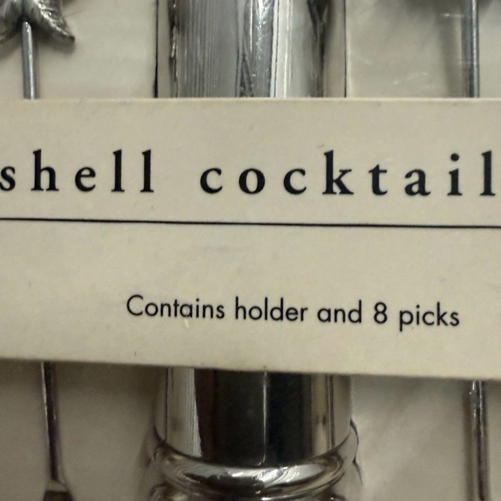 Pier 1 Seashell Cocktail Picks Hors D'Oeuvre 8 Picks &Holder Stainless Steel New - Picture 3 of 5